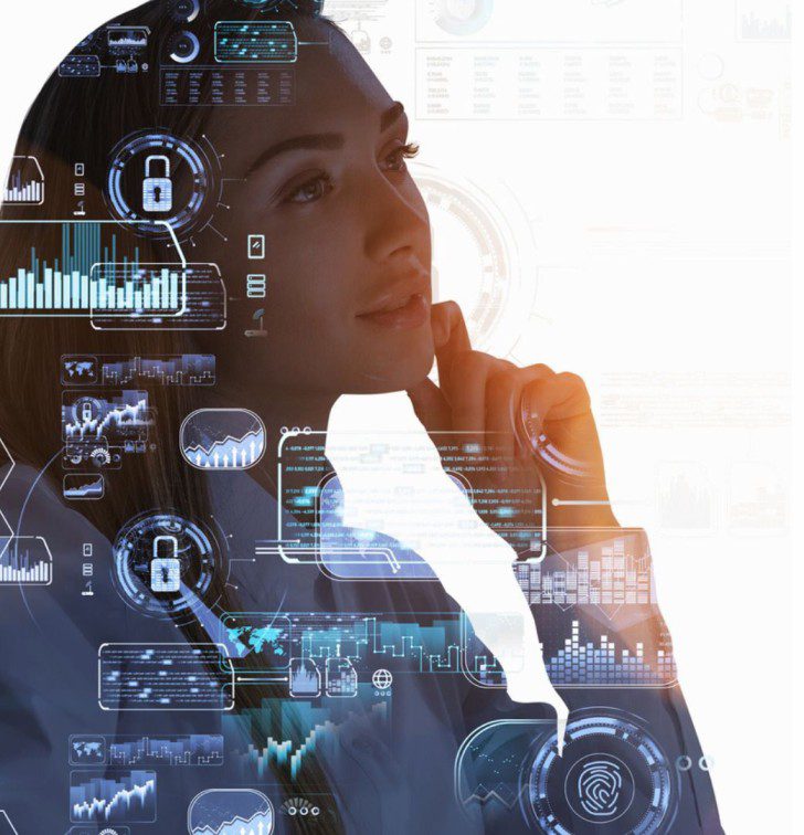 A woman is looking at data on her phone.