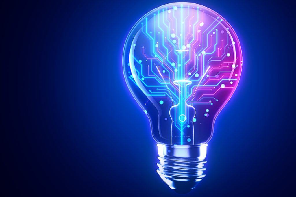 A light bulb with an image of a circuit board inside.